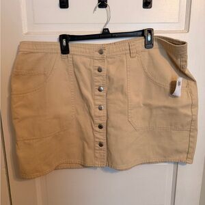 Button-Front Tan Denim Mini Skirt